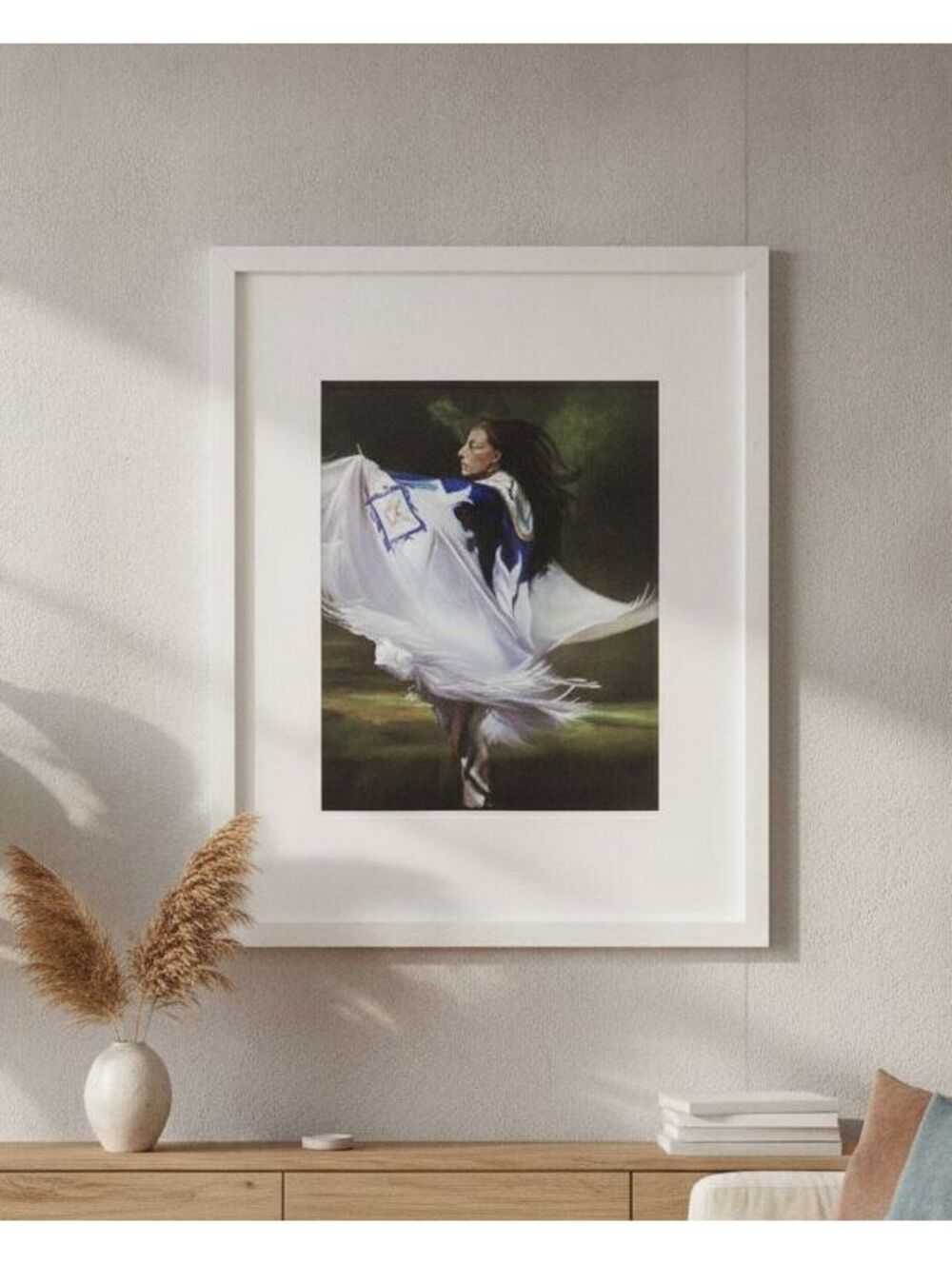 Framed Native American Dance Art Print | White Gallery Frame | Flawless Print